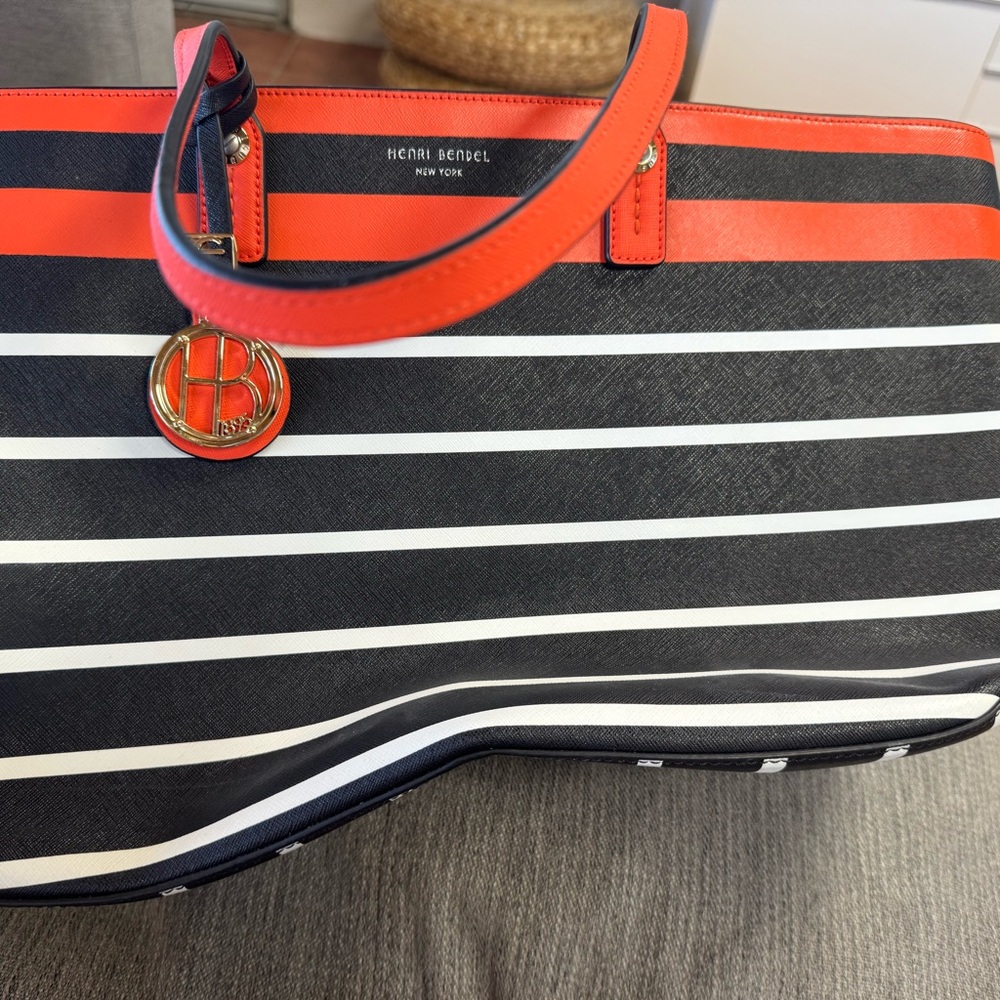 Henri Bendel Navy and Red Striped Tote